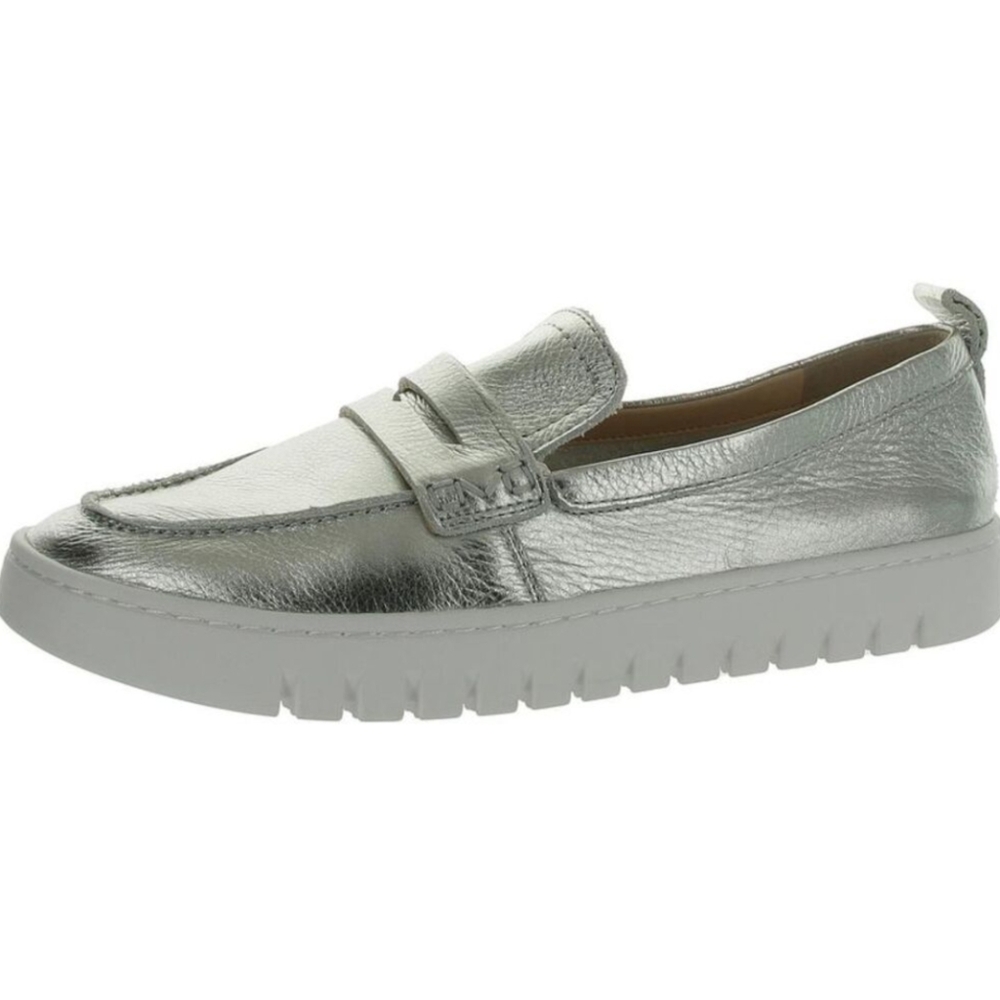 Vionic Uptown Silver Leather Slip On Penny Loafers Loafer Comfortable Packable